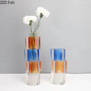 Vaser Multicolour Crystal Glass Vase Flowers Pots Desk Decoration Flower Arrangement Creative Floral Room Estetic Decor