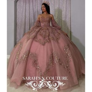 Różowa sukienka Quinceanera 2024 suknia balowa księżniczka Słodka 15 lat z aplikacjami 3D Flower Bow Vestidos de 15 anos