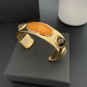 Bangle European And American Vintage Natural Stone Inlaid Open Bracelet Women's Fashion Jewelry Accessories