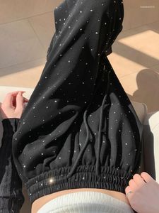 Kvinnors byxor full stjärna borr hög midja bredfotbyxor kvinnlig sommar tung industri utländsk mode smal kvinnliga kläder