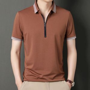Men's 2024 Youth Summer Lapel Zipper Style Solid Color Breathable Fashion Short Sleeved T-Shirt POLO Shirt For Men
