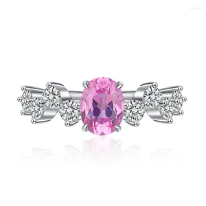 Cluster Rings SpringLady 925 Silver 1 Egg-shaped 6 8 Pink Diamond Ring Female Ins Style Fashion All-match Wedding For Women