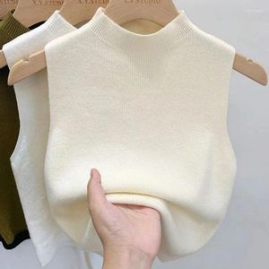 Frauen Tanks Frauen gestrickt Tank Top Spring Ärmel und dünne Tops Solid Color Turtleneck Pullovers Weste Lady Häkelernte Sommerkleidung