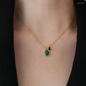 Pendant Necklaces Fashion Simple Green Black Agate Necklace For Women Exquisite Stainless Steel Chain Elegant Party Jewelry Gifts