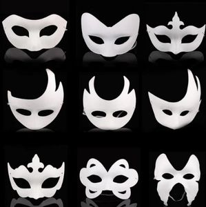 Blank White Maskerade Mask Kids Adults Mardi Gras Chralloween Costume da meia -noite DIY Máscaras de rosto cheias de animais desenho animado MA1059757