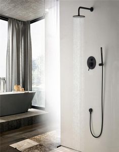 Mässing svart badrum duschuppsättning 81012 tum rianfall duschhuvud duschkanen väggmonterad arm avledare mixer handhållen set7542421
