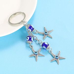 Keychains Lucky Starfish Blue Evil Eye KeyChain For Women And Men Turkey Amulet Marine Life Car Key Bag Charms Decor Fashion Jewelry Gift