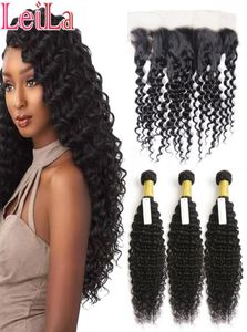 Human Hair Extension Weft Brazilian Deep Wave Curly 3 Bundles With 13X4 Lace Frontal WaterHair Weaves Hair Bundles With Frontal 4 8044698