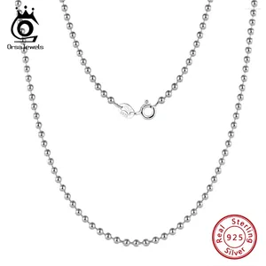 Kedjor Orsa Jewels äkta 925 Sterling Silver Ball Bead Chain Halsband för kvinnor utsökta 2/2,5 mm runda smycken SC24