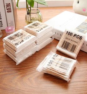 Hela 100 Lot Women Beauty Makeup Cotton Swab Double Head Cotton Buds Make Up Wood Sticks Näsöron Cleaning Cosmetics HH163001455220