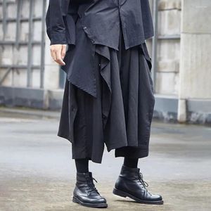 Men's Pants Mens Double-Layer Irregular Loose Wide-Leg Genderless 2024 Japanese Fashion Dark Personality Solid Color Unisex