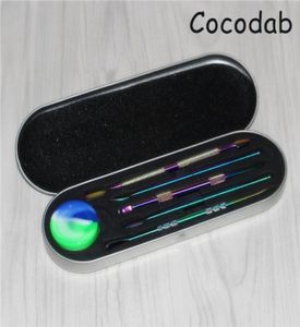 Wax dabber tool set 5 style silver rainbow color 80mm to 120mm dab jar tool dry herb vaporizer for dab mat wax container7575563