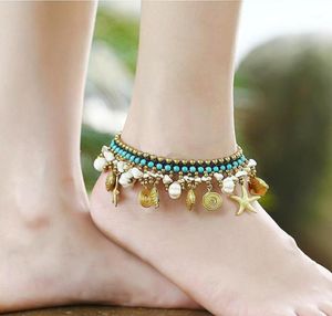 Anklety noga dla kobiet bransoletka kostki ręcznie robione miedziane kamienie z koralikami dzwonek Kobieta Kobieta żeńska stóp Jewelarna Ryba rozgwiazda 4535774