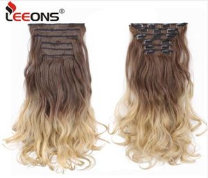 22 inch long curly fake hair clip 16 clip on hair extension natural synthetic hair heat resistant fibre hairs ombre color7978375