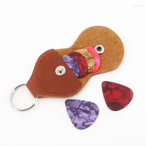 Keychains Holder for Guitar Picks Keychain äkta läder Guitarra Plectrum Case Bag Formtillbehör