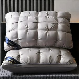 Luxo 3D de ganso de pão e travesseiros de penas para cama de dormir 100% de algodão com enchimento natural Suporte macio 240420