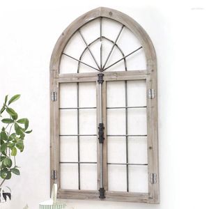 Decorative Figurines American Rural Wall Decoration Home Large Iron Art Thickened Solid Wood Retro False Window Hanging