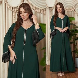 Vestido de festa casual de roupas étnicas estilo saudita marroquino kaftan diaml-set moda tassel dubai abayas para mulheres vestido de noite muçulmano