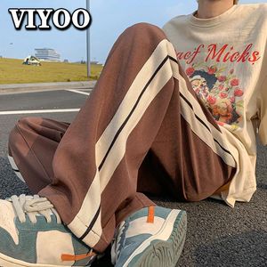 Men's Pants Japanese Y2K Patchwork Men Side Striped Casual Trousers Sweatpants Streetwear Korean Brown White Summer Wide Male