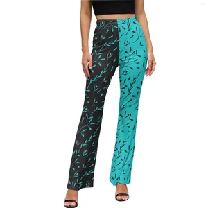 Spodnie damskie dwukolorowe liść Vine Floral Kawaii Flare Spodni Summer Design Streetwear Slim