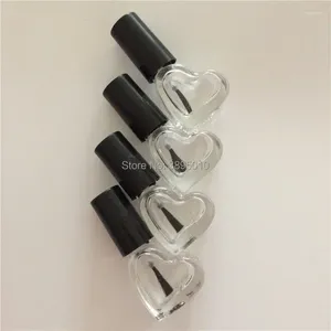 Bottiglie di stoccaggio 5 ml/cc un chiodo in vetro vuoto a forma di cuore lucidata con mini bottiglia di spazzola nera F765