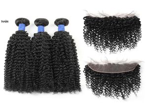 Brazilian Peruvian Malaysian Indian Virgin hair kinky curly 3 Bundles with 13x4 lace frontal closure 10A Grade Human Hair extensio6899689