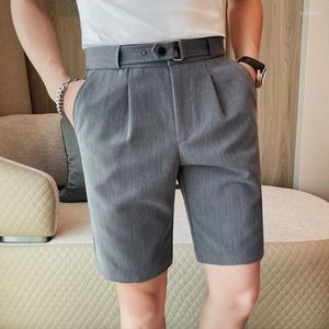 Men's Shorts Summer Quality Knee Length Casual Mens Dark Stripes Korean Luxury Clothing Slim Fit Business Short Homme 36