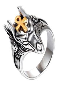 Delikat ring aggressiv och kreativ Anubis egyptisk kors titanstål Men039s Punk6170334