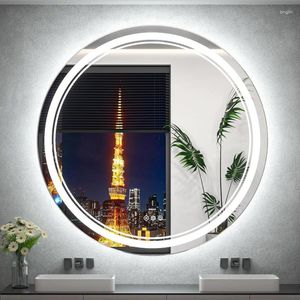 Umbrellas TokeShimi 36 Inch Round Front Lighted Backlit LED Bathroom Vanity Mirror With Double Light Strip 3 Colors CRI 90 Anti-Fog Memor