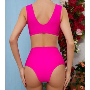 Kvinnors badkläder 2024 Ny sexig hög midja Bikini Set One Shoulder Swimewear Women Bandeau Swimsuit Ruffle Beach Wear Push Up Bathing Suit Biquini