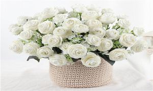 Bouquet Artificial Rose Silk Flower Flowers Fall Vivid Fake Leaf Wedding Home Party Xmas Decoration Decorative Wreaths1746786