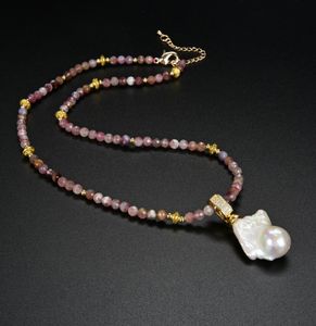 GuaiGuai Jewelry Natural 5mm Red Tourmaline Necklace Cultured White Keshi Pearl Pendant Real Jewlery Lady Fashion Jewellery8744224