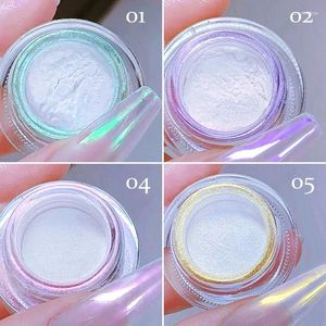 Nail Glitter 3G/Box Aurora Chrome Powder Pearl Shell White High Glossy Rubing Dust Glimmer Pigment Decor Flash