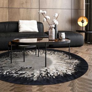 Carpets American Luxury Natural Cowhide Patchwork Rug Genuine Calfskin Fur Chequer Round Carpet Geometric Floor Mat For Living Room