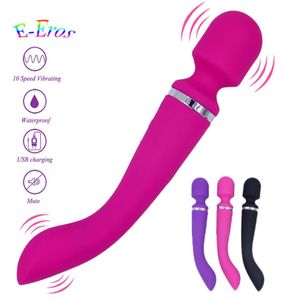 ORISSI 10 Speed Rechargeable Magic Wand Vibrator Body Massage Gspot Clitorial Stimulation Dual Vibrator Sex Toy For Women S1810194654198