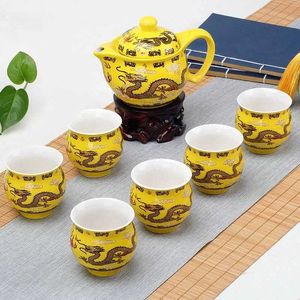 Полога набор двойной керамической чайной набор 1TEA POT + 6CUPS GONGFU TEA SET Китайский стиль Gaiwan Green Tea Cup Sets Teapot Ceramic и керамика
