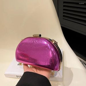 Evening Bags Brand Designer Patent Leather Alligator Pattern Women's Shoulder Bag Metal Clip Chain Crossbody Mini Shell Clutch