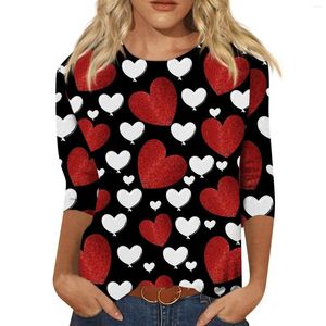 Women's Hoodies Spring/Autumn Fashion Casual Round Neck 3/4 Sleeve Loose Valentine'S Day Printed T-Shirt Ladies Top Clothes For Women