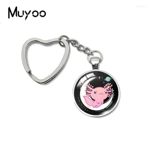 Keychains 2024 Axolotl Heart Keychain Cute Animal Glass Dome Cabochon Jewelry Gifts Fans