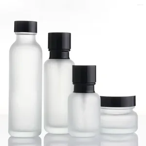 Storage Bottles High Grade 150ml Glass Toner Bottle Frosted Transperent Cosmetic Cream Container With Black/white Screw Cap