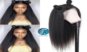 Kinky Straight 100 Human Hair Full Lace HD 투명 레이스 가발 사전 플러크 헤어 라인 Remy 레이스 전면 가발 검은 색 W3075534 용 꼰 가발