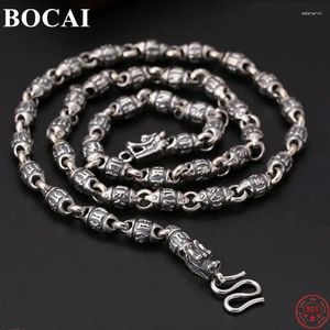 Chains BOCAI S925 Sterling Silver Charm Necklace Fashion Dragon Head Six Syllable Mantra Bead-Chain Pure Argentum Jewelry For Men