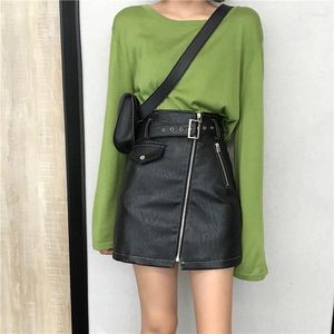 Skirts High Waist Pu Leather Womens Vintage A Line Mini Skirt Autumn Black