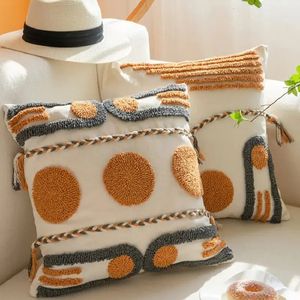 Bohemian Pillow Cushion Cover Geometry Embroidered Tassel EmbroideryLong Pillowcase Living Room Sofa Home Decor 45x45cm 240428