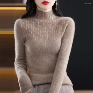 Women's Sweaters Xpqbb Fashion Rhinestones Turtleneck Sweater Woman Elegant Shiny Crystal Knit Pullover Women Soft Long Sleeve Cashmere