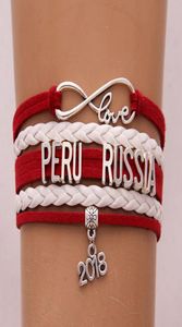 Infinity Love PERU RUSSIA Bracelet 2018 Soccer Charm Leather Wrap Men Sport Bracelets Bangles for Women Jewelry1973586