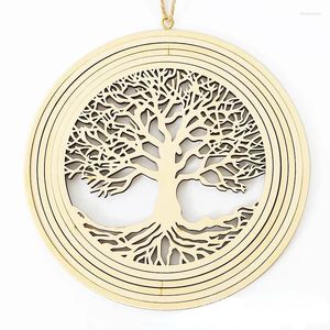 Decorative Figurines Rotatable Geometric Home Ornaments Log Art Craft Pendant Decoration Tree Of Life Natural Energy Meditation Wooden Wall