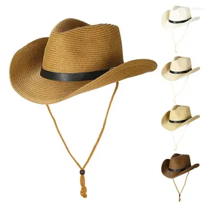 Cappelli larghi cappelli da cowboy occidentale Cappello da cowboy da sole da sole da sole per la protezione solare con cronometro a tesa grande con cestino estivo di cimata estate regolabile