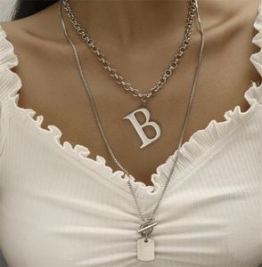 Collana a pendente a ciondolo a catena punk in acciaio inossidabile per le donne hip gothic lettera b gioielleria di moda a doppia coppia cotta cola