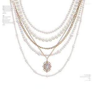 Ketten y Retro American Damen Frauen hohe Perlen Halskette Multi -Layered -Gurt -Endlicht Luxus kleiner Dufthalle